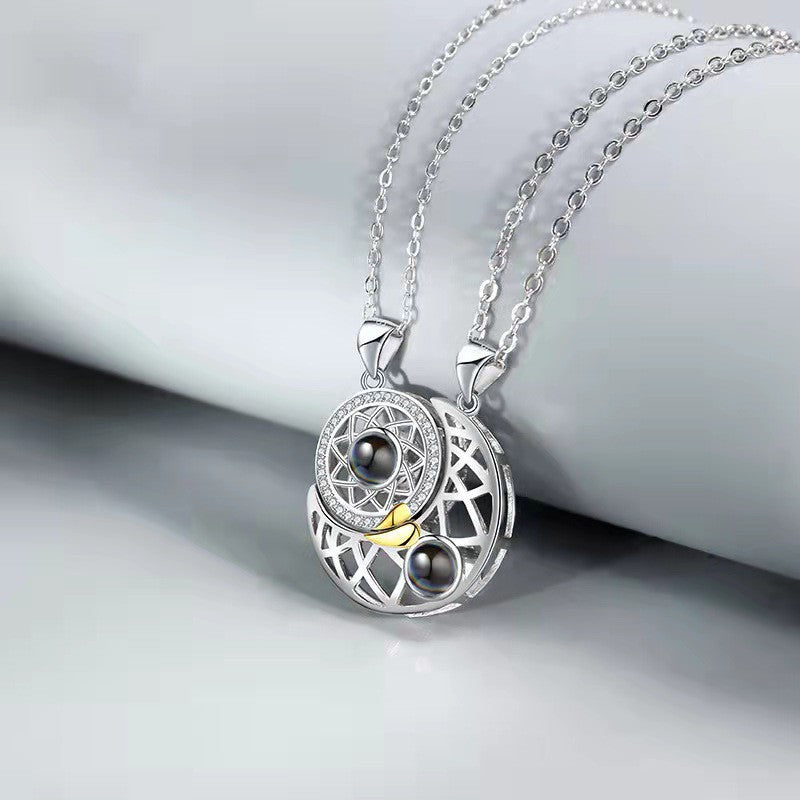 Sun and Moon Rhinestone Magnetic Couple Necklace