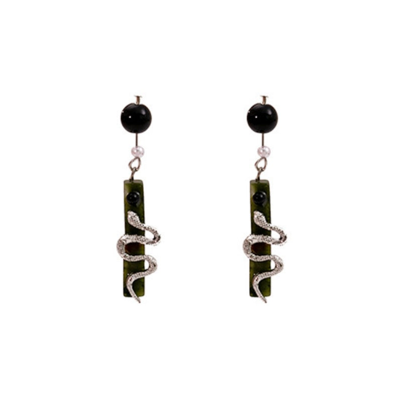 Vintage Green Spirit Snake Pearl Earrings