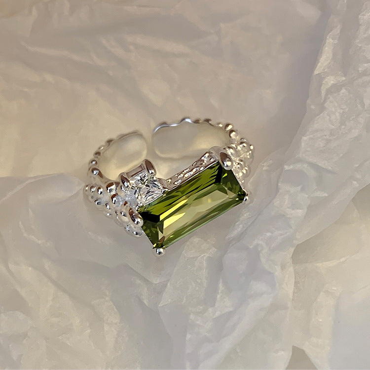 Elegant Women Green Rhinestone S925 Silver Ring