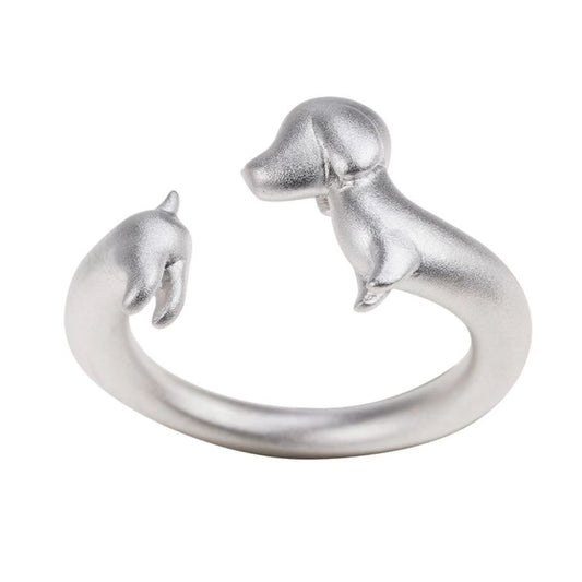 Silver Cute Sausage Dog Adjustable Ring