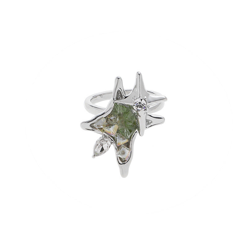 Designer Chic Green Star Adjustable Ring