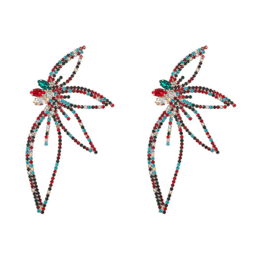 Women Sparking Rhinestone Floral Statement Earrings