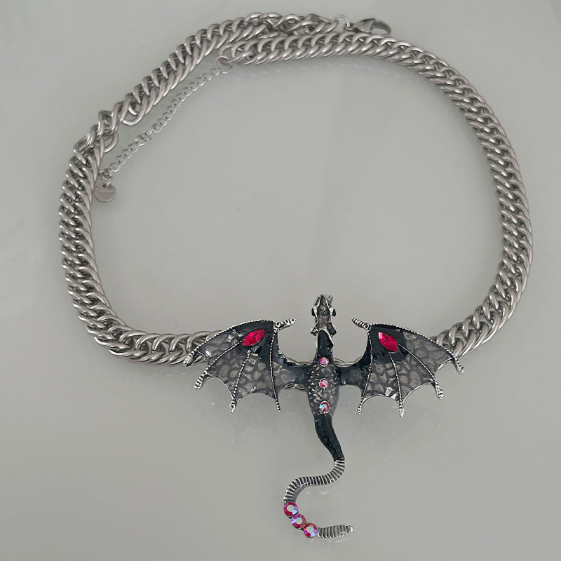 Designer Chic Silver Dragon Brooch Choker