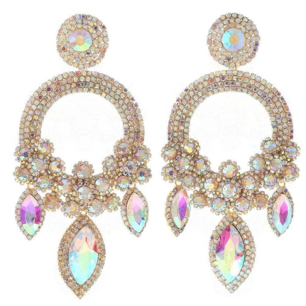 Queen Large Party Flower Rhinestone Earring