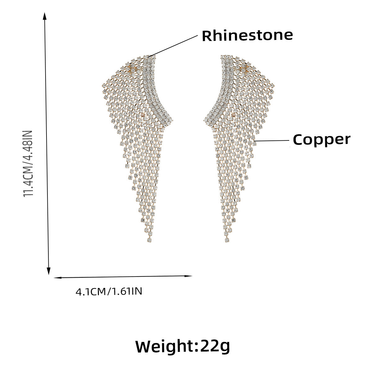 Elegant Alloy Full Drill Rhinestone Wing Shape Earring