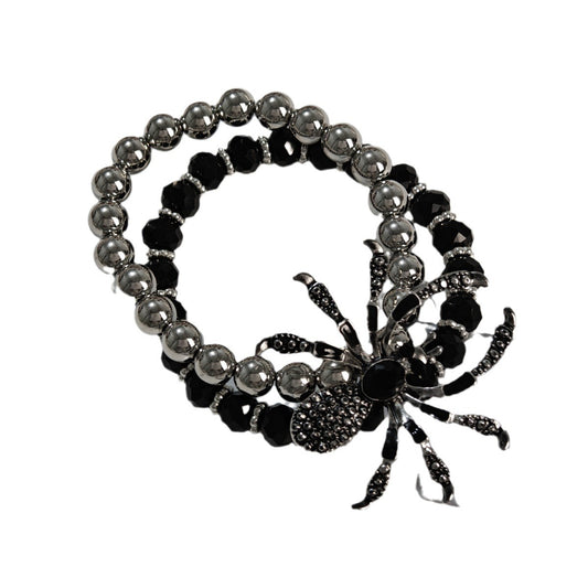 Black Spider Beads Rhinestone Bracelet