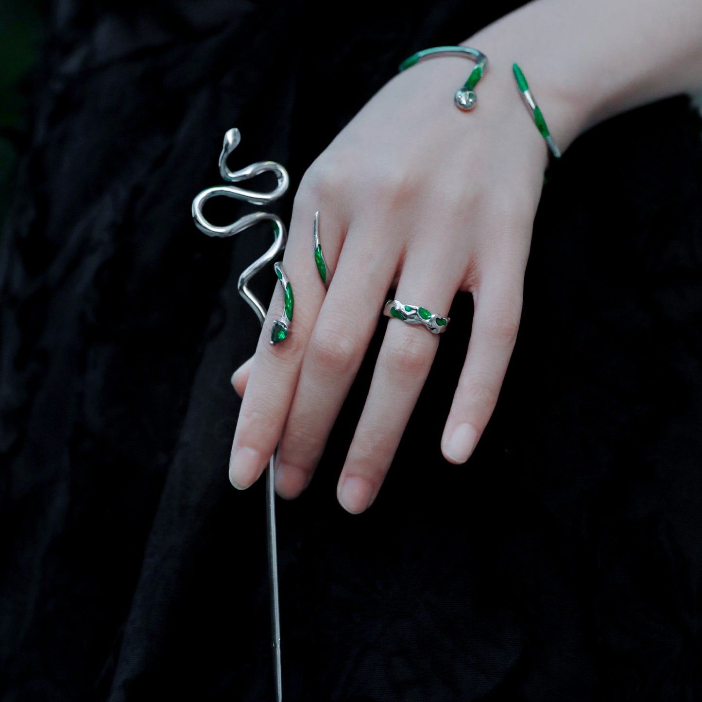 Slytherin Green Snake Open Ring & Bracelet