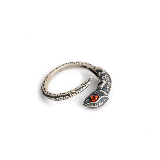 Vintage Unisex S925 Silver Lizard Red Eye Open Ring