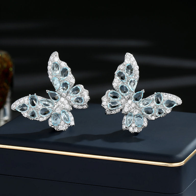 Gorgeous Blue Butterfly Rhinestone Stud Earrings