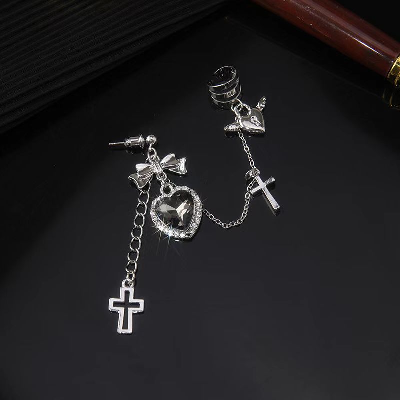 Punk Style Cool Girl Black Heart Cross Earring