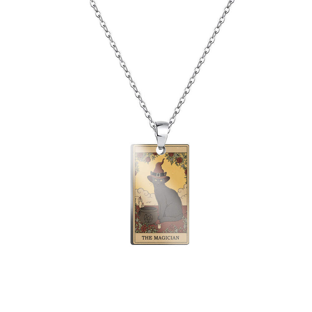 Vintage Cat Major Arcana Tarot Card Necklace