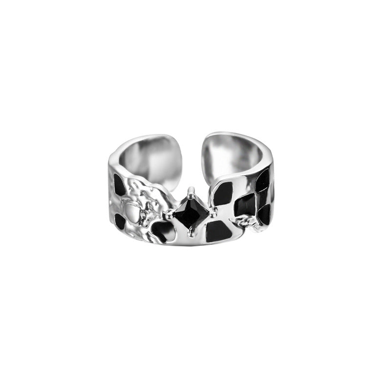 Designer Unisex Black and White Checkerboard Ring