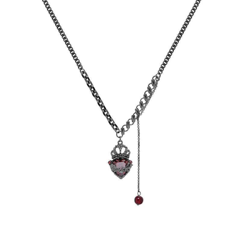 Gothic Girl Black Crown Heart Necklace