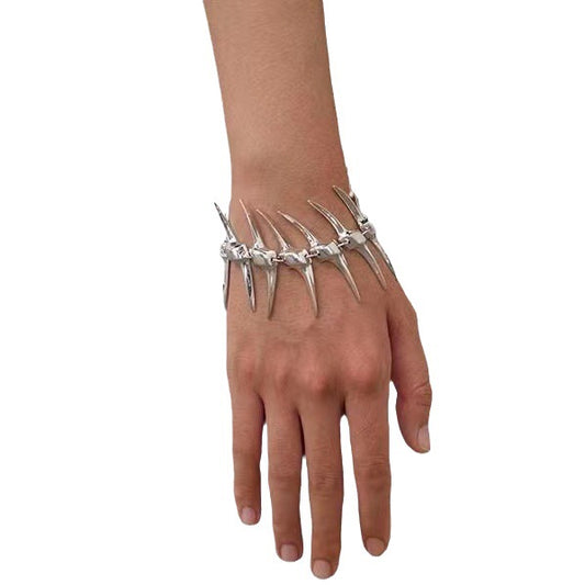 Unisex Chic Silver Thorn Fish Bone Bracelet