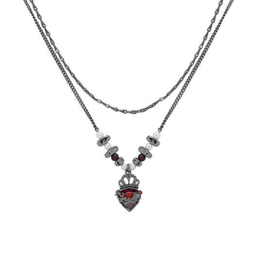 Gothic Girl Black Crown Heart Double Layer Necklace