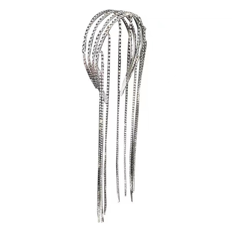 Women Shining Rhinestone Long Tassel Hair Clasp