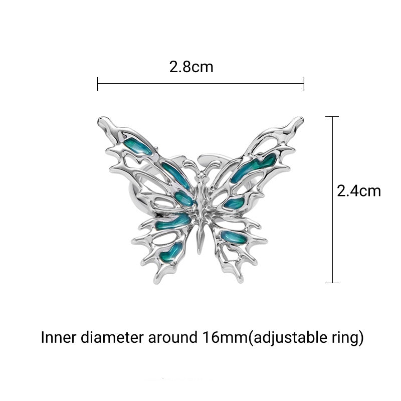 Designer Metal Blue Butterfly Hollow Metal Adjustable Ring