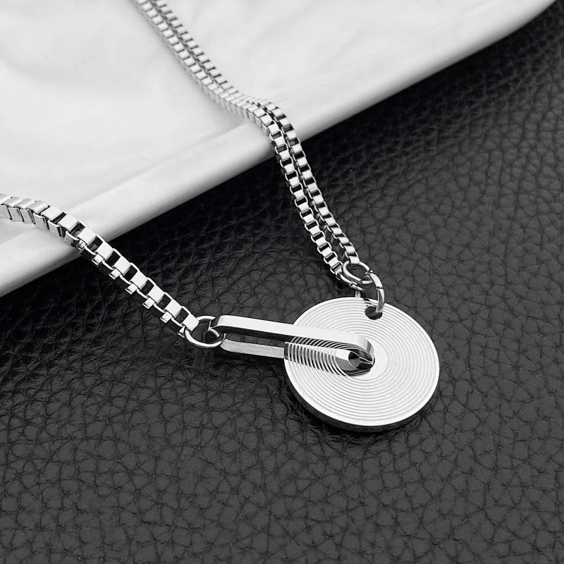 Unisex Silver Stainless Steel Vinyl Record Necklace