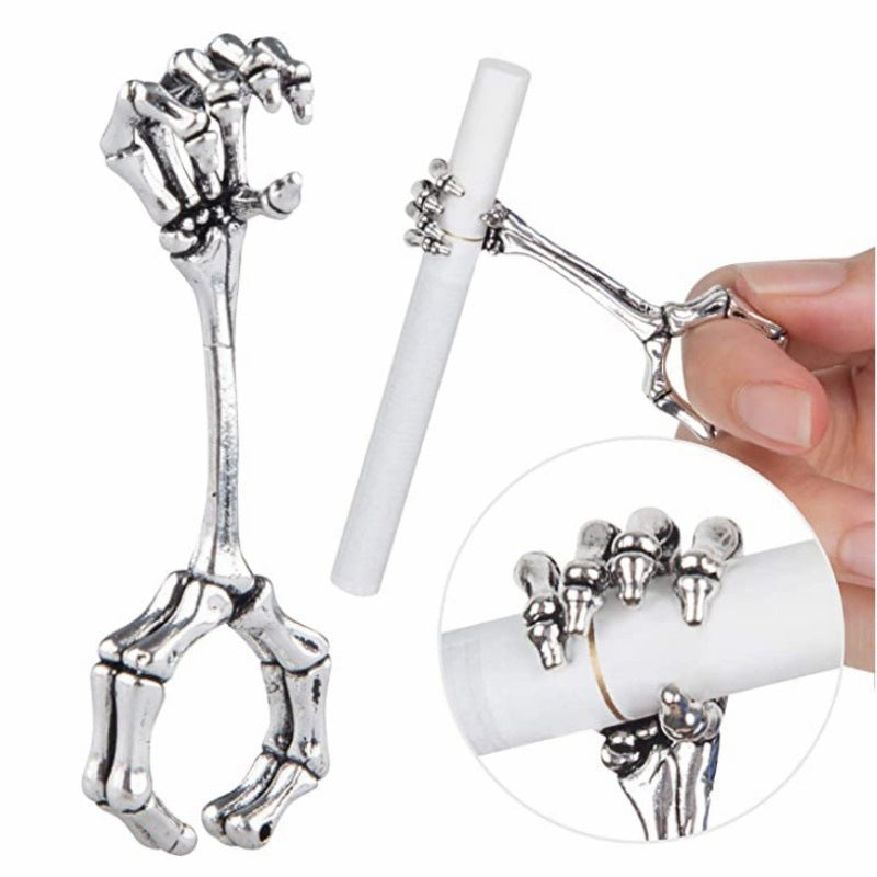 Designer Skeleton Hands Cigarette Holding Ring