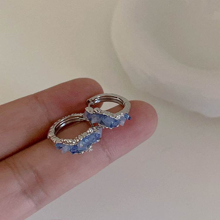 Ocean Blue Rhinestone Hoop Earring