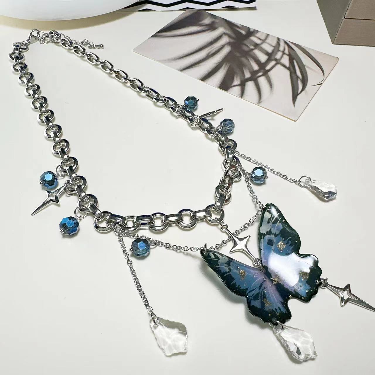 Fancy Fashion Blue Butterfly Tassel Necklace