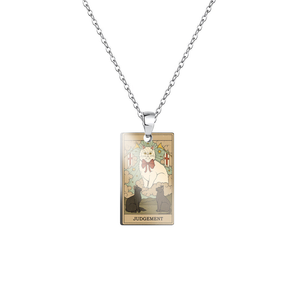 Vintage Cat Major Arcana Tarot Card Necklace