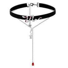 Y2K Red Snake Black Leather Choker Necklace