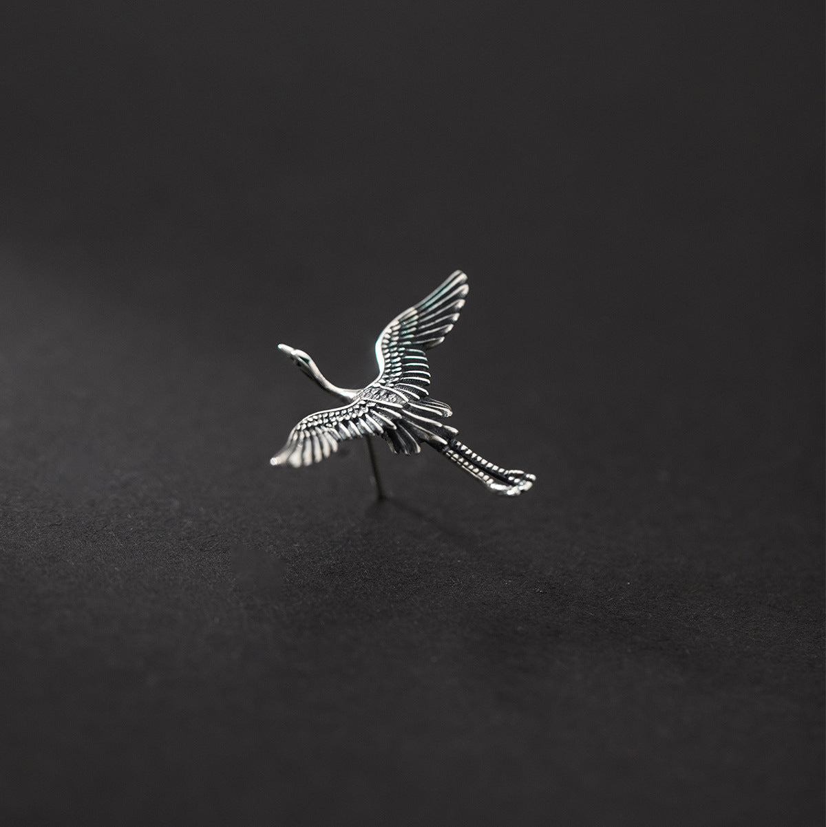 S925 Silver Vintage Flying Crane Stud Earrings