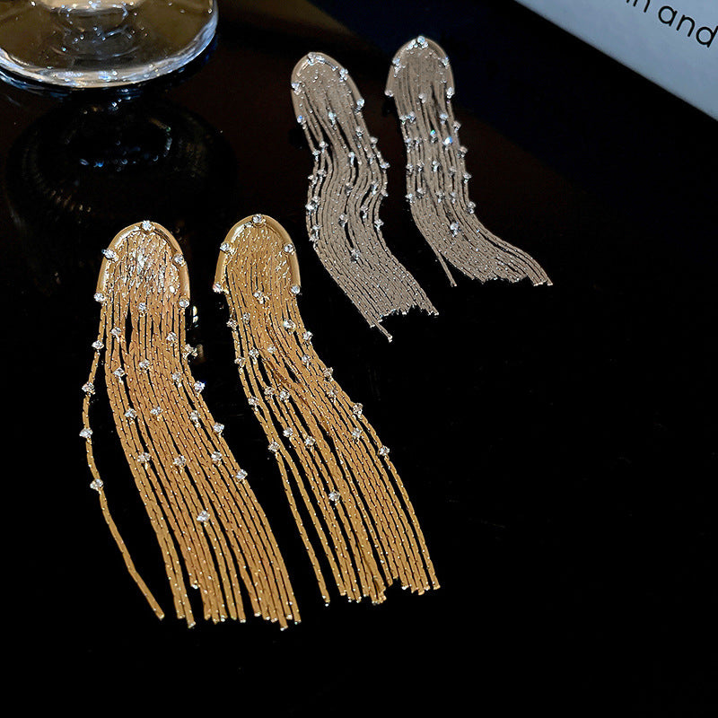 Women U Shape Long Tassel Stud Earring