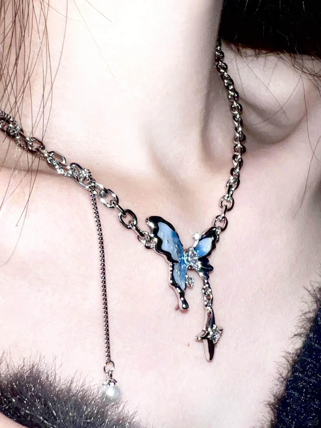 Blue and White Butterfly Necklace