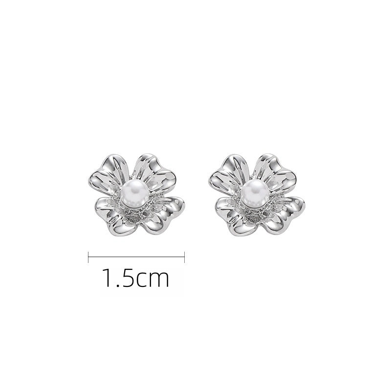 Women Sweet Silver Flower Petal & Pearl Series