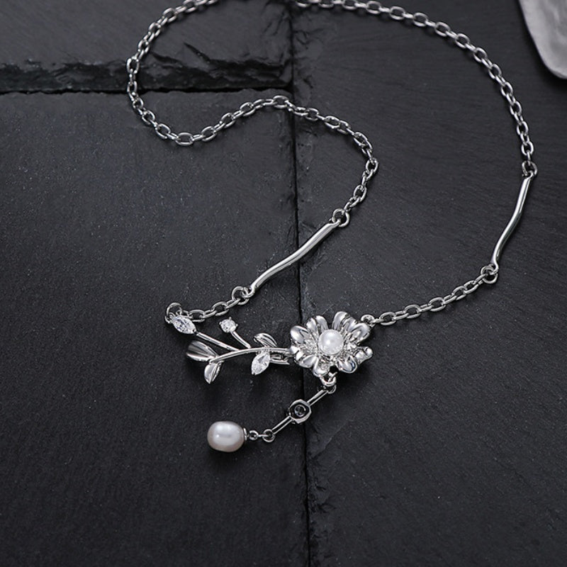 Women Sweet Silver Flower Petal & Pearl Series