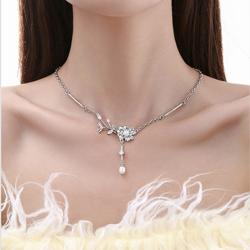 Women Sweet Silver Flower Petal & Pearl Series