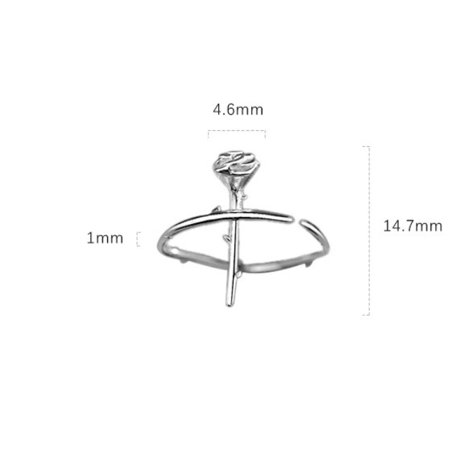 S925 Silver Women Rose Open Ring