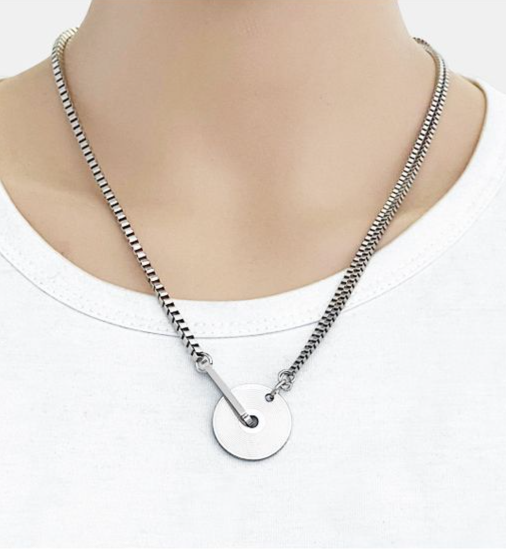 Unisex Silver Stainless Steel Vinyl Record Necklace