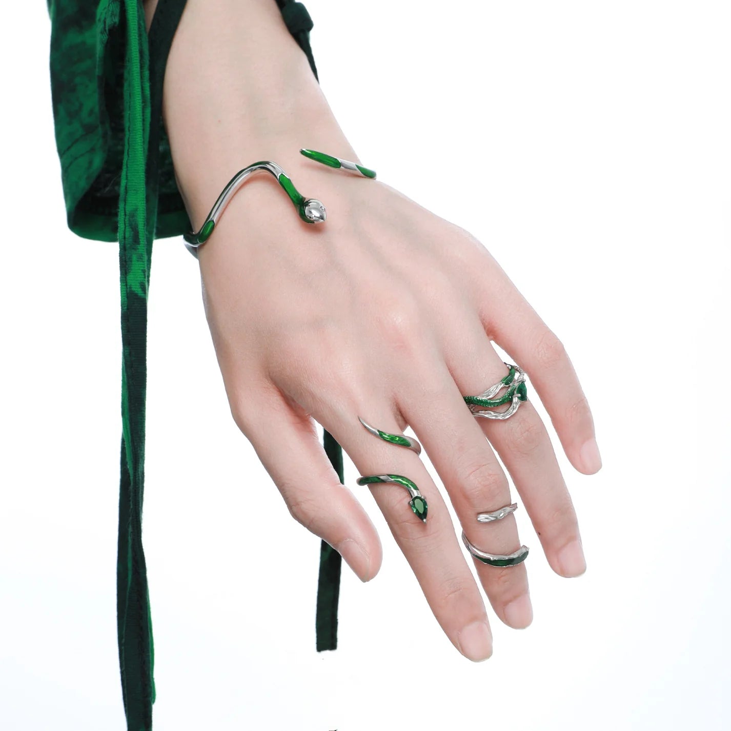 Slytherin Green Snake Open Ring & Bracelet