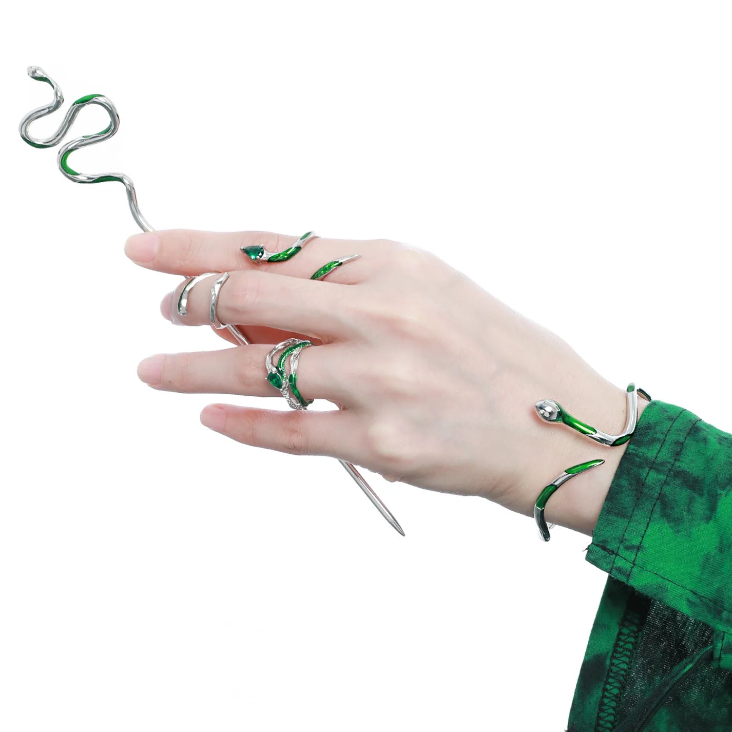 Slytherin Green Snake Open Ring & Bracelet