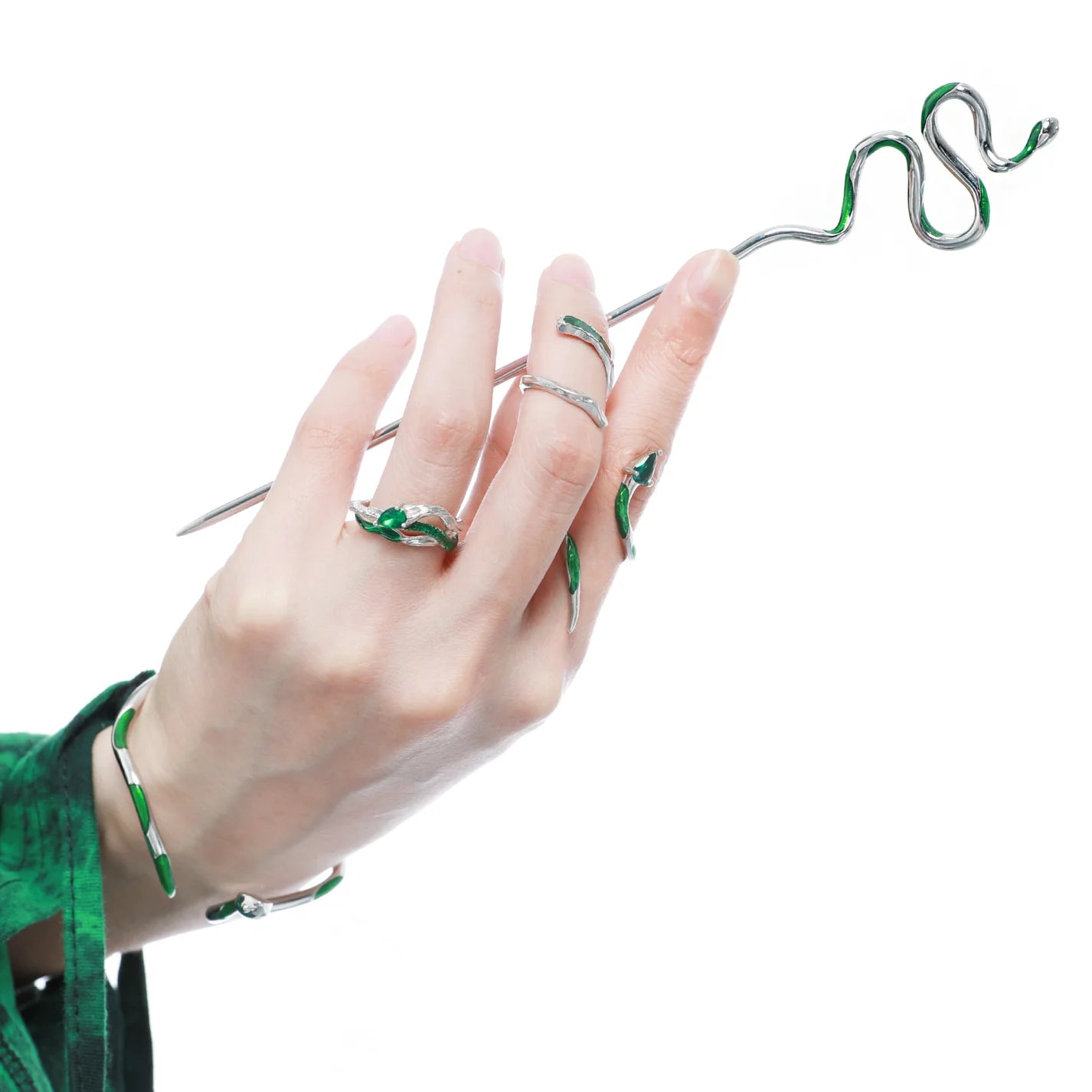 Slytherin Green Snake Open Ring & Bracelet