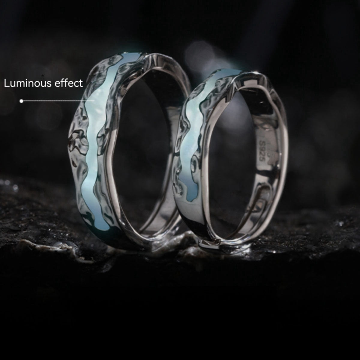 Designer Luminous S925 Silver Couple Ring