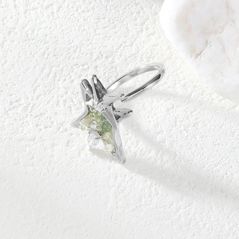 Designer Chic Green Star Adjustable Ring