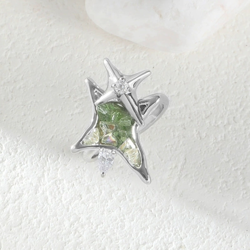 Designer Chic Green Star Adjustable Ring