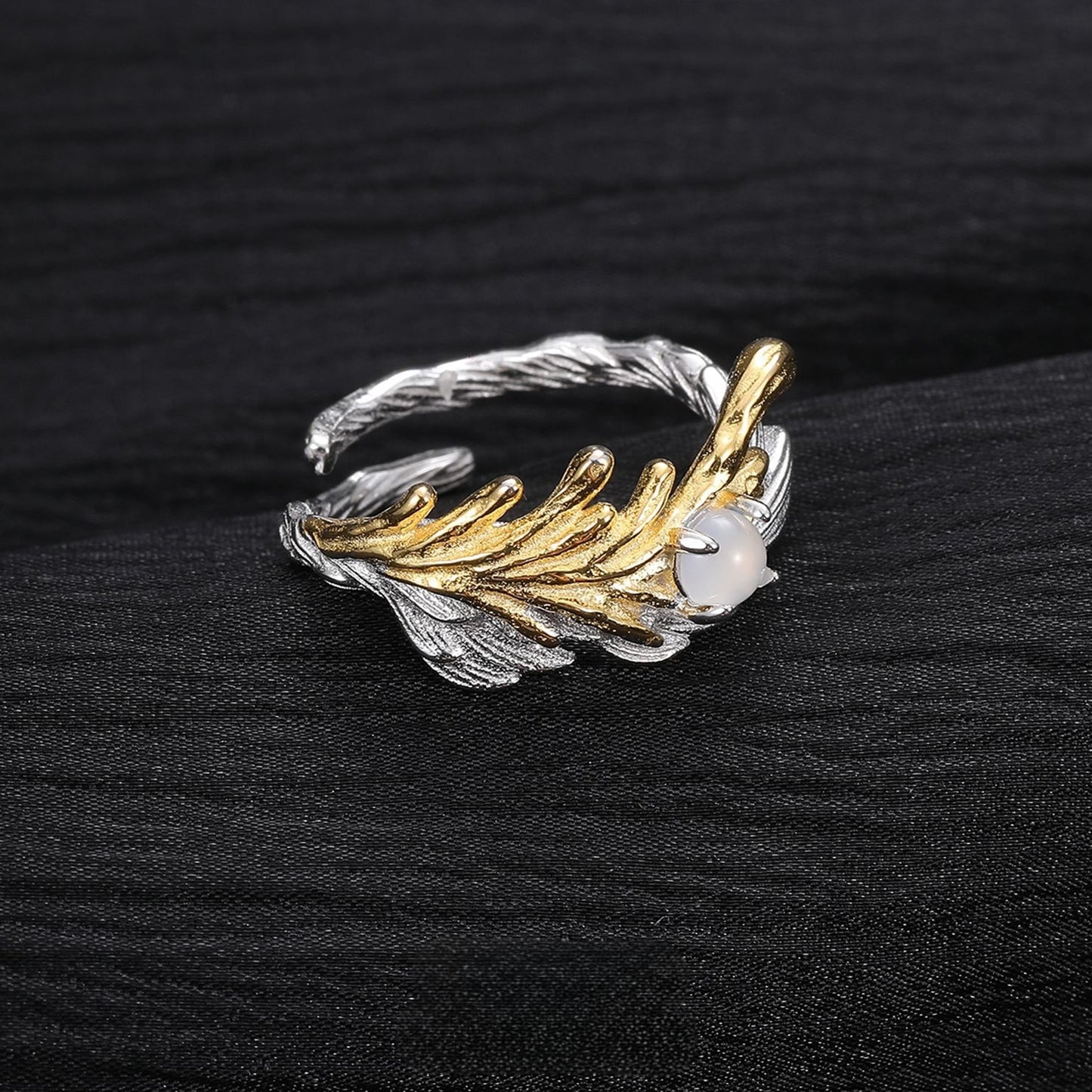 S925 Silver Black Angel Wing Feather Designer Ring