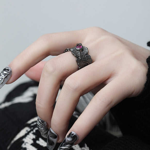 Dark Gothic Purple Rhinestone Ring