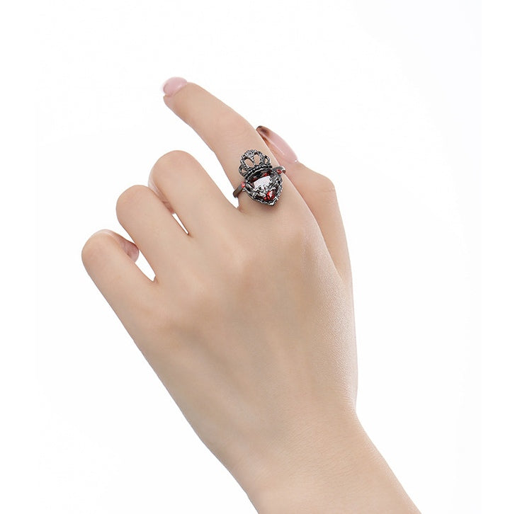 Gothic Girl Black Crown Heart Open Ring