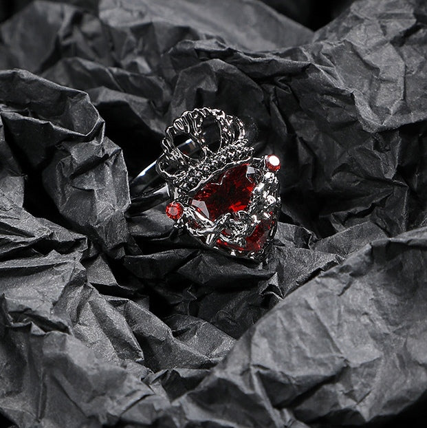 Gothic Girl Black Crown Heart Open Ring