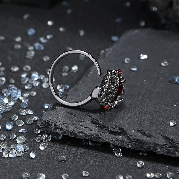 Gothic Girl Black Crown Heart Open Ring