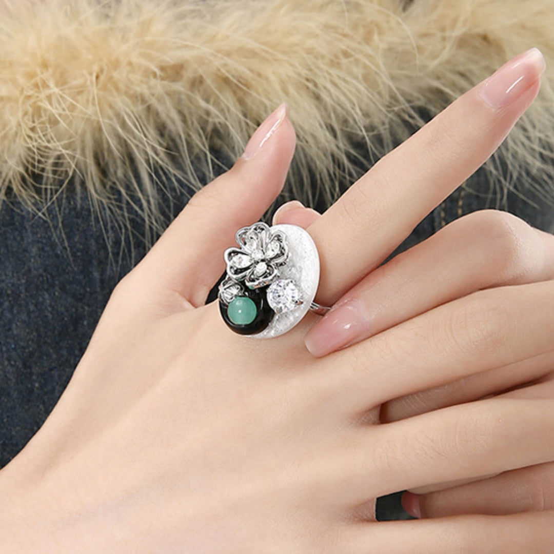 Girl Retro Flower Button Open Ring