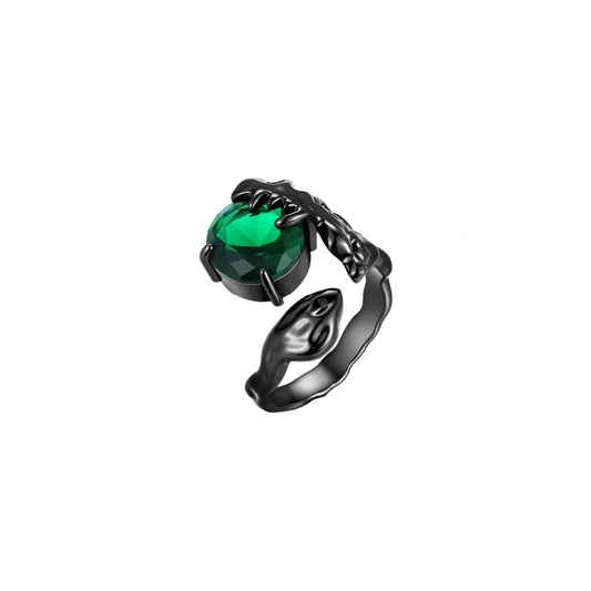 Gothic Dark Style Carved Green Open Ring