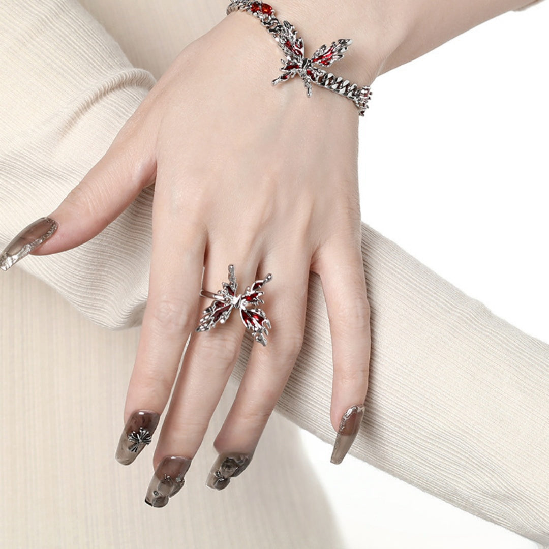 Women Punk Red Butterfly Ring