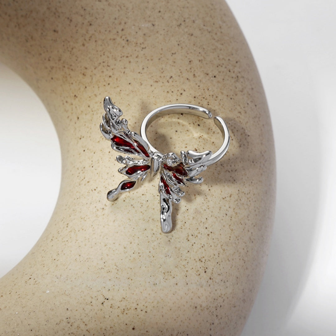 Women Punk Red Butterfly Ring